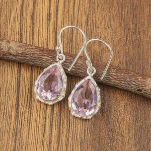 Natural Morganite Tear drop dangle earrings (Sterling Silver)